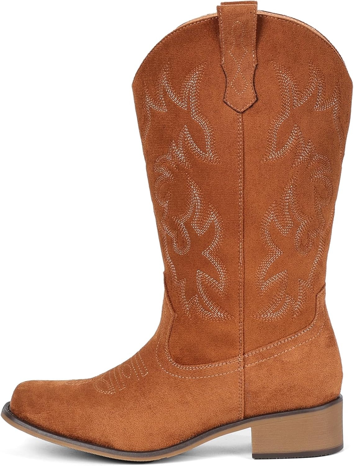 image:imageIUV Cowboy Boots For Women Square Toe Black Wide Cowgirl Mid Calf Western Pull On Fashion Brown Cowboy BootsSuede Brown