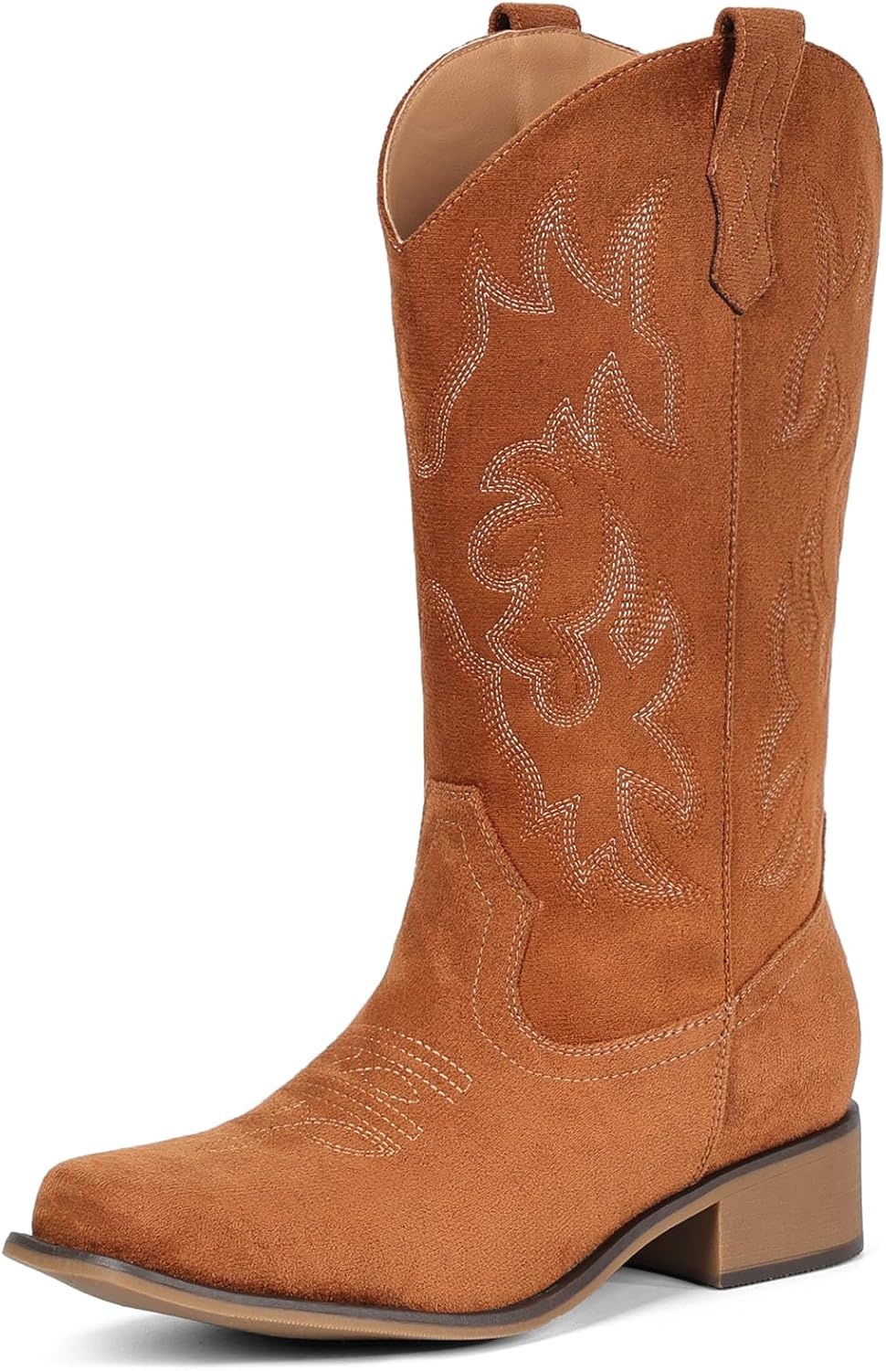 image:imageIUV Cowboy Boots For Women Square Toe Black Wide Cowgirl Mid Calf Western Pull On Fashion Brown Cowboy BootsSuede Brown