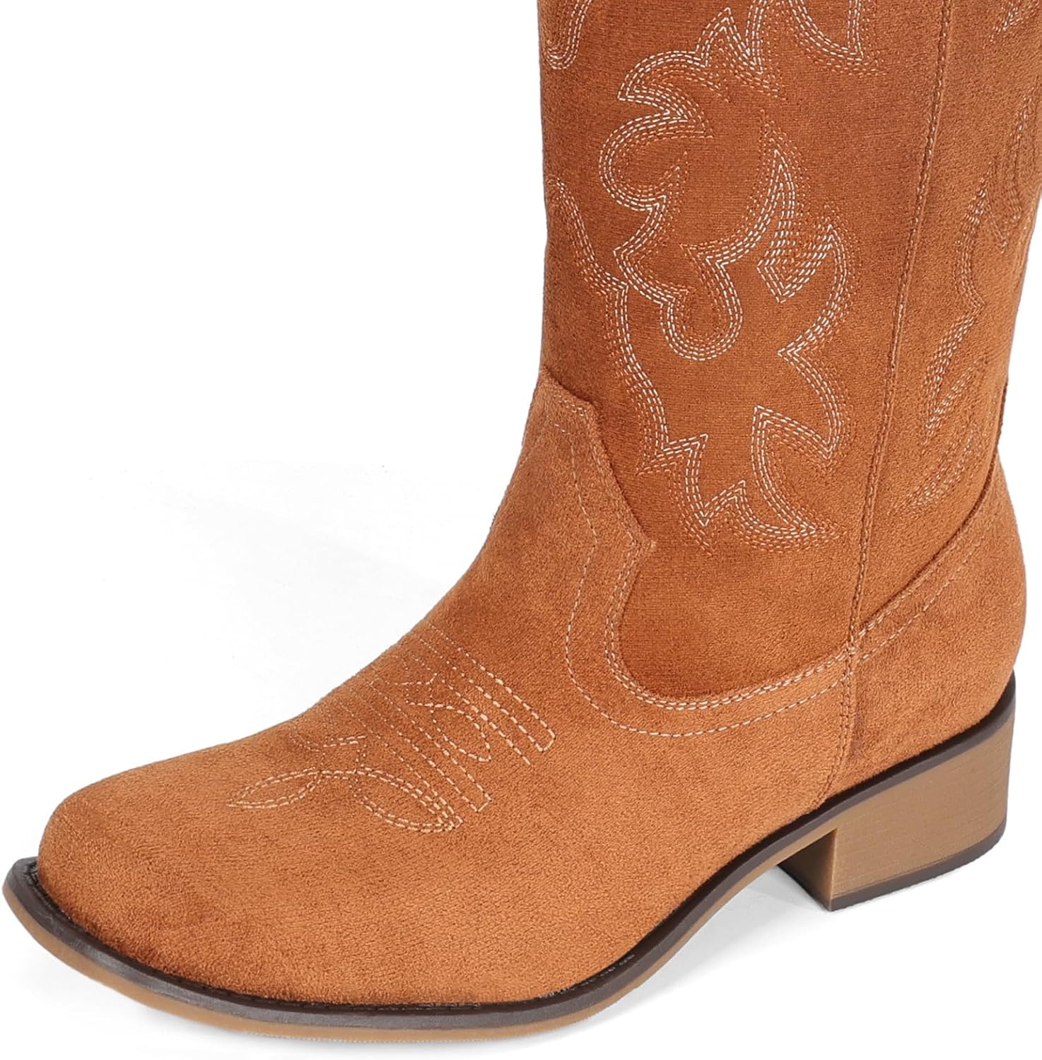 image:imageIUV Cowboy Boots For Women Square Toe Black Wide Cowgirl Mid Calf Western Pull On Fashion Brown Cowboy BootsSuede Brown