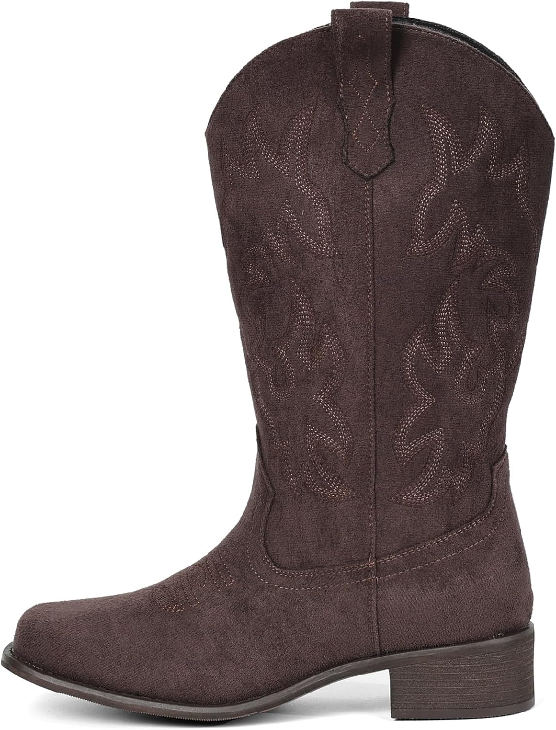 image:imageIUV Cowboy Boots For Women Square Toe Black Wide Cowgirl Mid Calf Western Pull On Fashion Brown Cowboy BootsSuede Coffee