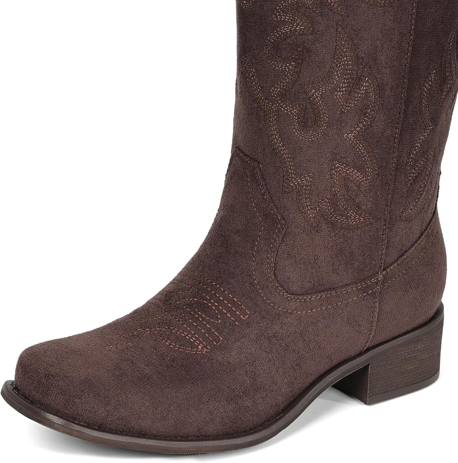 image:imageIUV Cowboy Boots For Women Square Toe Black Wide Cowgirl Mid Calf Western Pull On Fashion Brown Cowboy BootsSuede Coffee