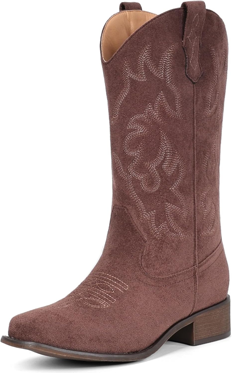 image:imageIUV Cowboy Boots For Women Square Toe Black Wide Cowgirl Mid Calf Western Pull On Fashion Brown Cowboy BootsSuede Dark Brown
