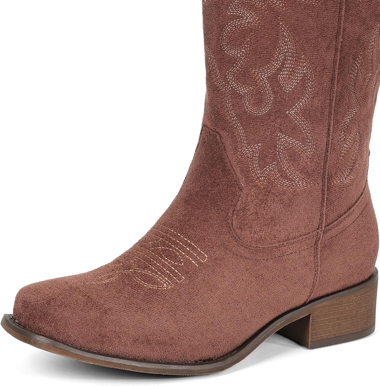 image:imageIUV Cowboy Boots For Women Square Toe Black Wide Cowgirl Mid Calf Western Pull On Fashion Brown Cowboy BootsSuede Dark Brown