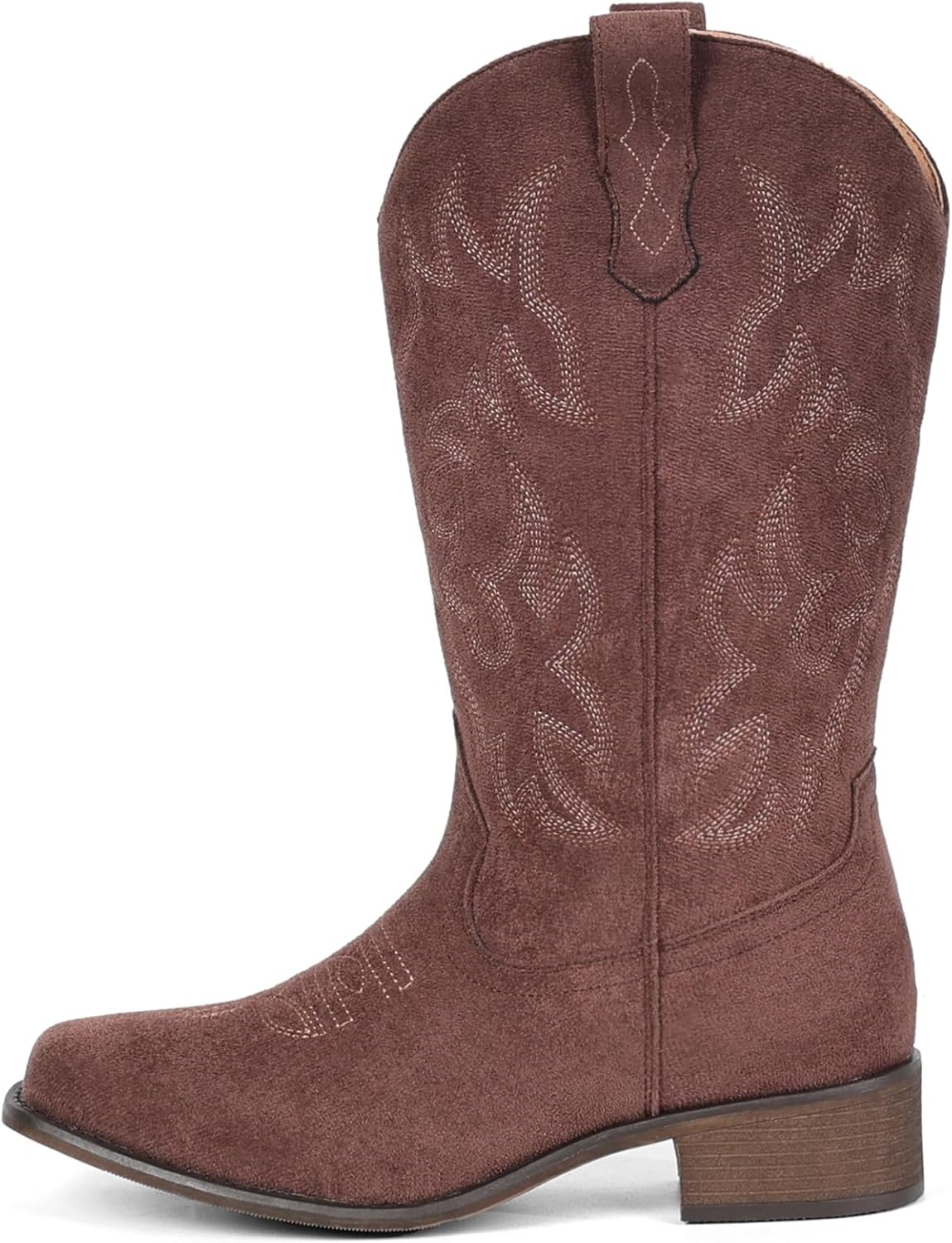 image:imageIUV Cowboy Boots For Women Square Toe Black Wide Cowgirl Mid Calf Western Pull On Fashion Brown Cowboy BootsSuede Dark Brown