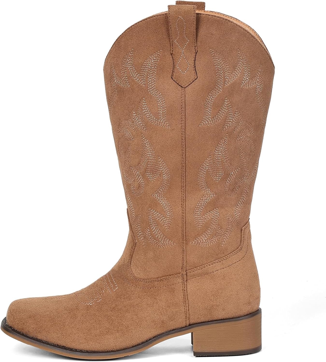 image:imageIUV Cowboy Boots For Women Square Toe Black Wide Cowgirl Mid Calf Western Pull On Fashion Brown Cowboy BootsSuede Light Brown