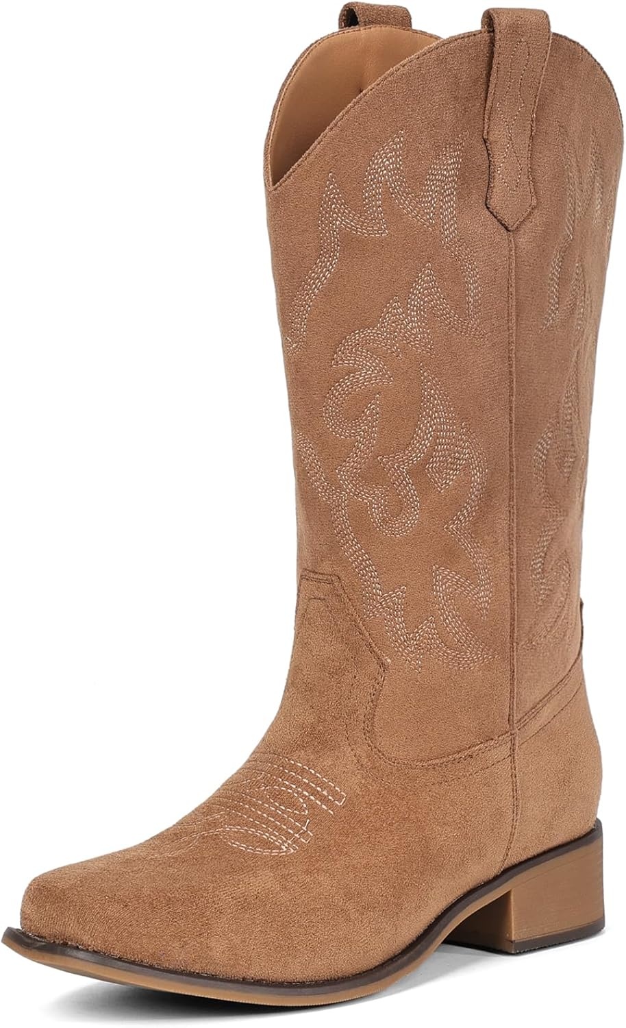 image:imageIUV Cowboy Boots For Women Square Toe Black Wide Cowgirl Mid Calf Western Pull On Fashion Brown Cowboy BootsSuede Light Brown