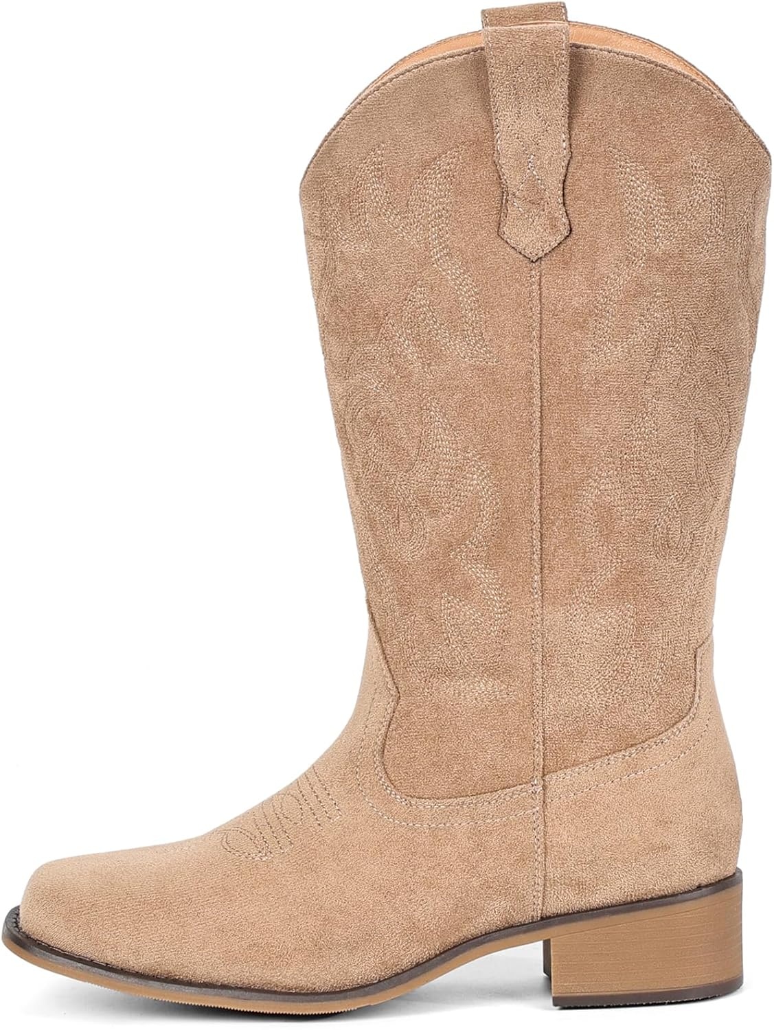 image:imageIUV Cowboy Boots For Women Square Toe Black Wide Cowgirl Mid Calf Western Pull On Fashion Brown Cowboy BootsSuede Taupe