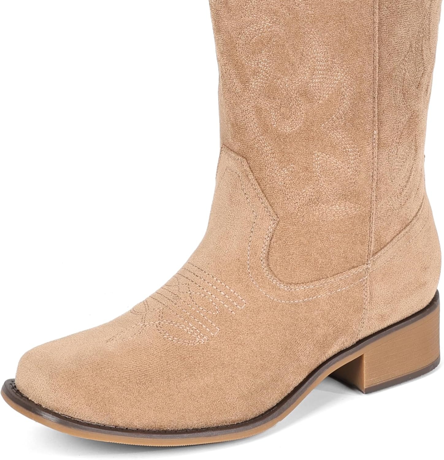 image:imageIUV Cowboy Boots For Women Square Toe Black Wide Cowgirl Mid Calf Western Pull On Fashion Brown Cowboy BootsSuede Taupe