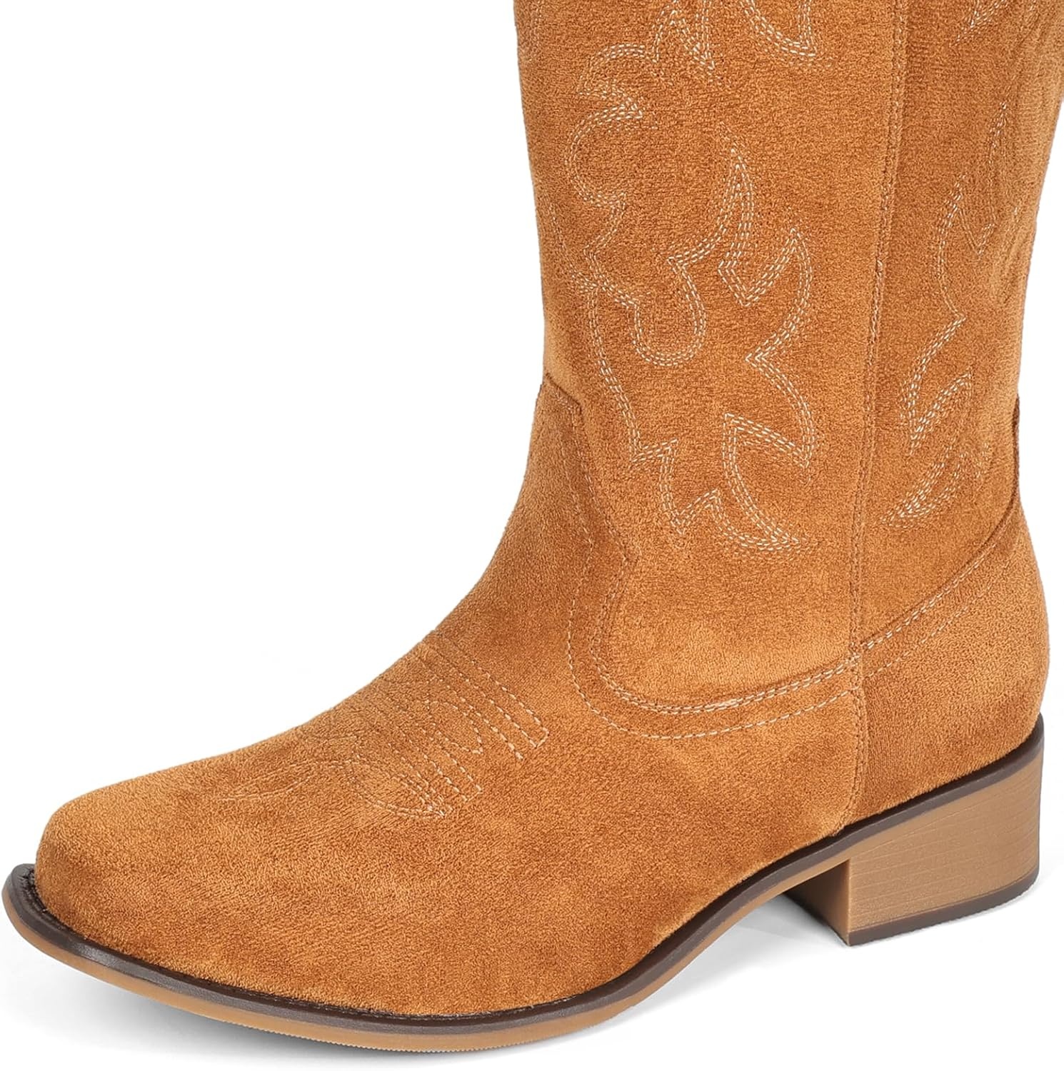 image:imageIUV Cowboy Boots For Women Square Toe Black Wide Cowgirl Mid Calf Western Pull On Fashion Brown Cowboy BootsSuede Yellow