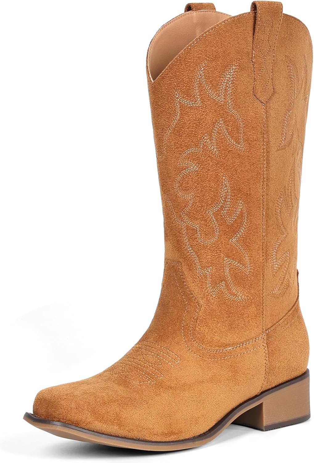 image:imageIUV Cowboy Boots For Women Square Toe Black Wide Cowgirl Mid Calf Western Pull On Fashion Brown Cowboy BootsSuede Yellow