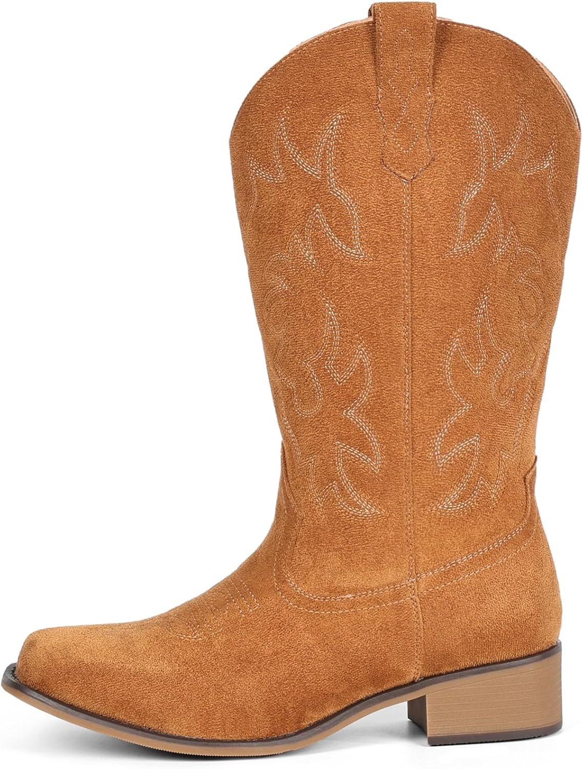 image:imageIUV Cowboy Boots For Women Square Toe Black Wide Cowgirl Mid Calf Western Pull On Fashion Brown Cowboy BootsSuede Yellow
