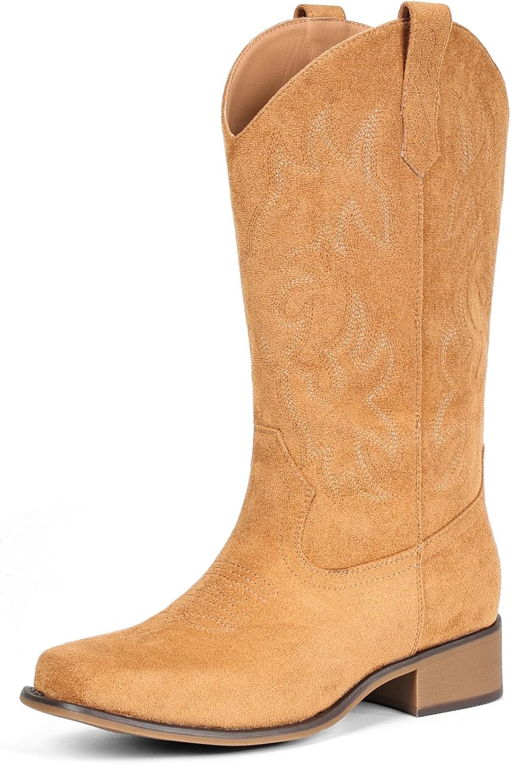 image:imageIUV Cowboy Boots For Women Square Toe Black Wide Cowgirl Mid Calf Western Pull On Fashion Brown Cowboy BootsSuede Yellow Brown