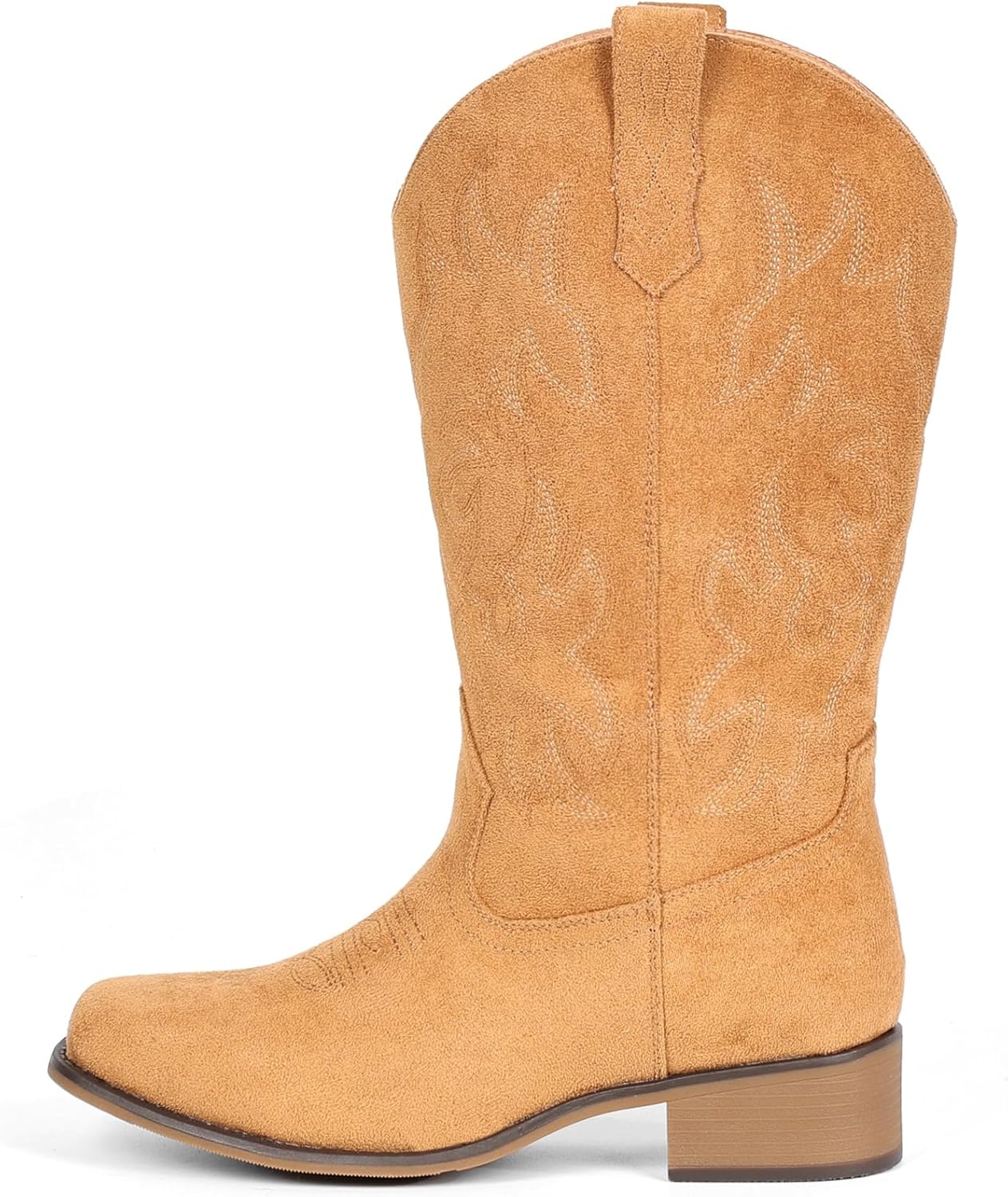 image:imageIUV Cowboy Boots For Women Square Toe Black Wide Cowgirl Mid Calf Western Pull On Fashion Brown Cowboy BootsSuede Yellow Brown