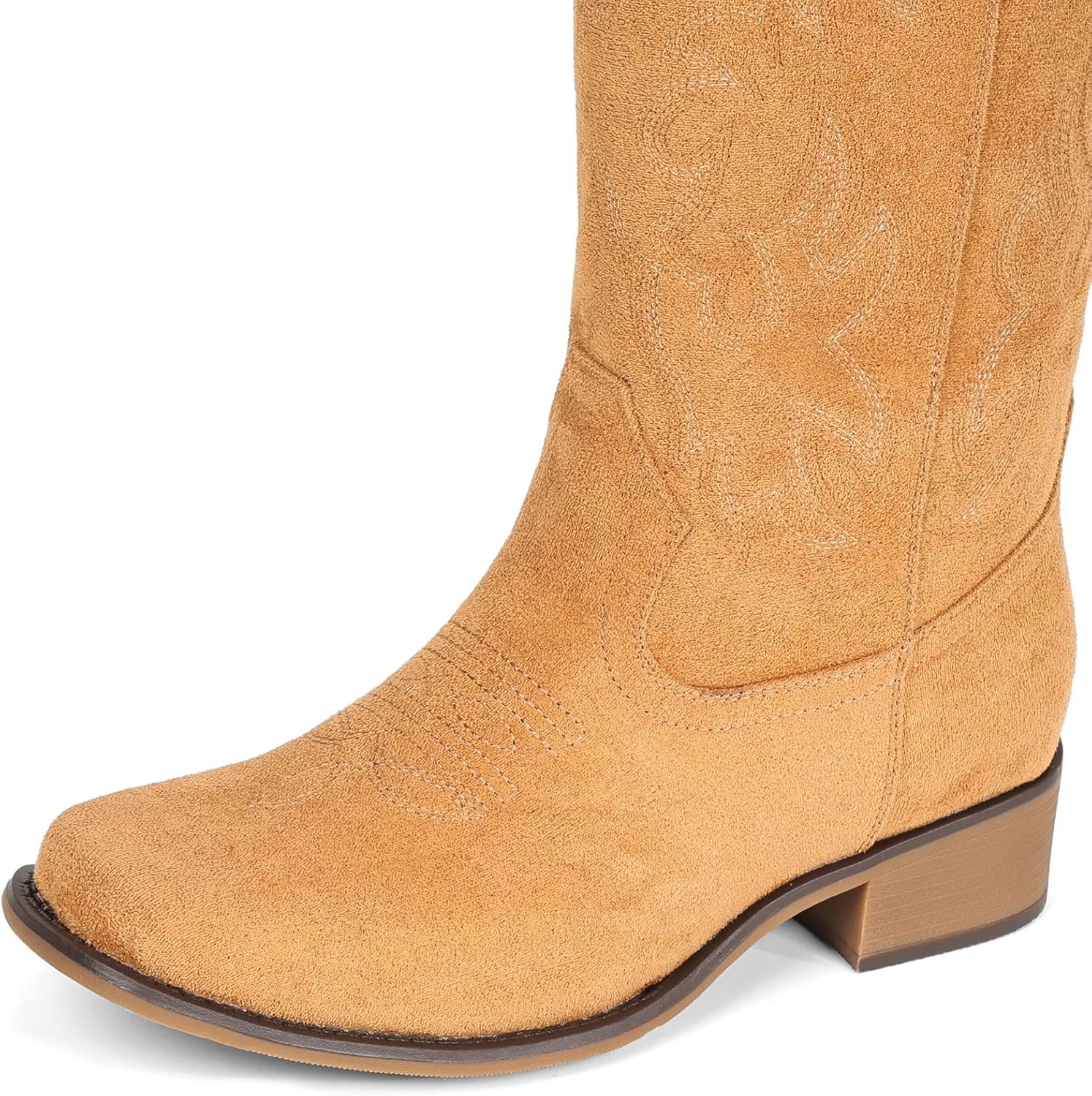 image:imageIUV Cowboy Boots For Women Square Toe Black Wide Cowgirl Mid Calf Western Pull On Fashion Brown Cowboy BootsSuede Yellow Brown