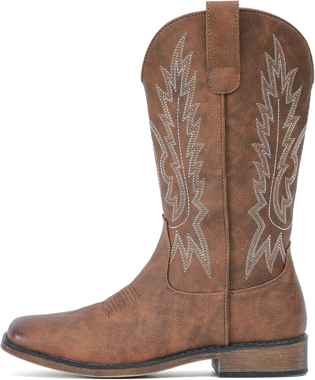 image:imageIUV Cowboy Boots For Women Square Toe Wide Western Boots Mid Calf Cowgirl Boots Pull On Embroidered Brown Cowboy BootsChestnut