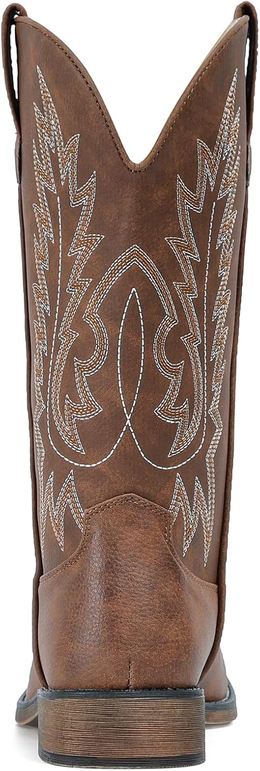 image:imageIUV Cowboy Boots For Women Square Toe Wide Western Boots Mid Calf Cowgirl Boots Pull On Embroidered Brown Cowboy BootsChestnut