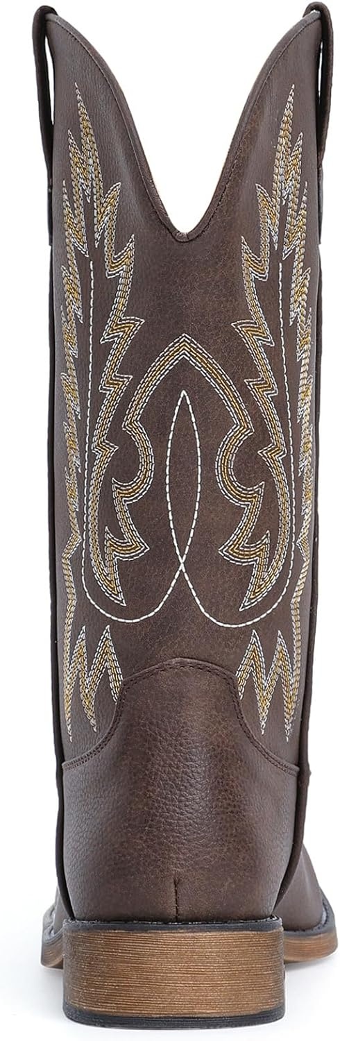 image:imageIUV Cowboy Boots For Women Square Toe Wide Western Boots Mid Calf Cowgirl Boots Pull On Embroidered Brown Cowboy BootsKhaki