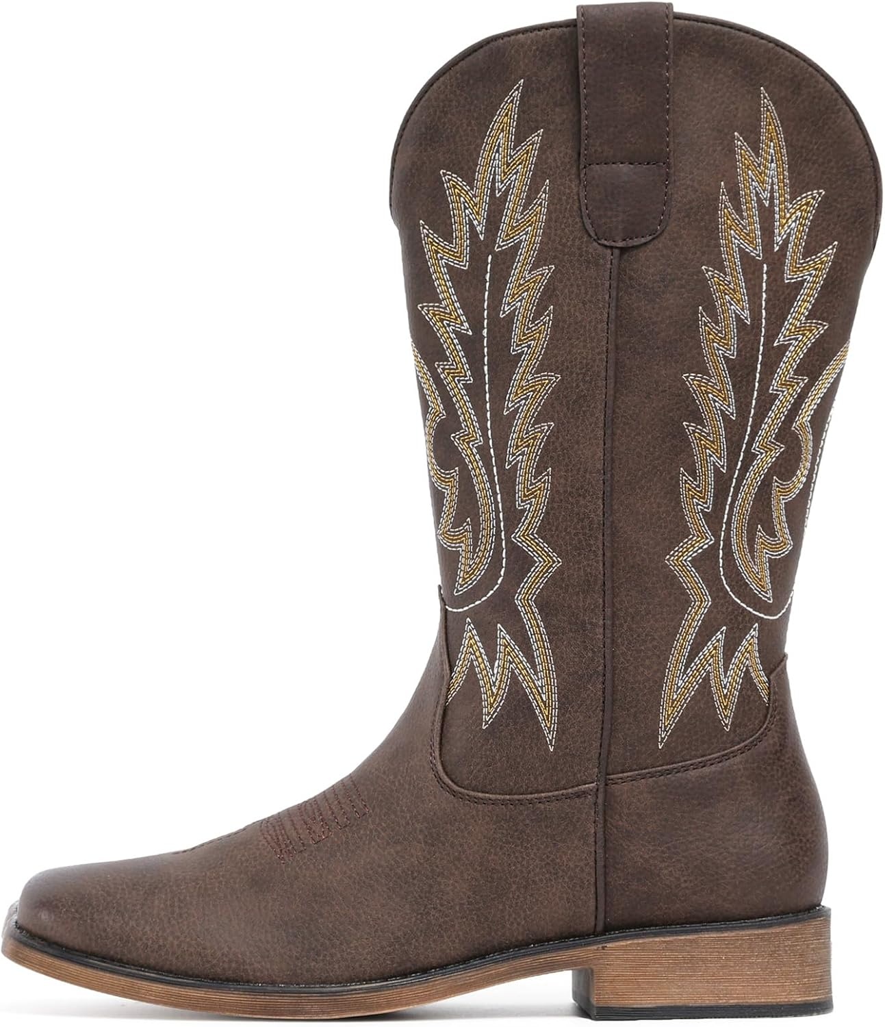 image:imageIUV Cowboy Boots For Women Square Toe Wide Western Boots Mid Calf Cowgirl Boots Pull On Embroidered Brown Cowboy BootsKhaki