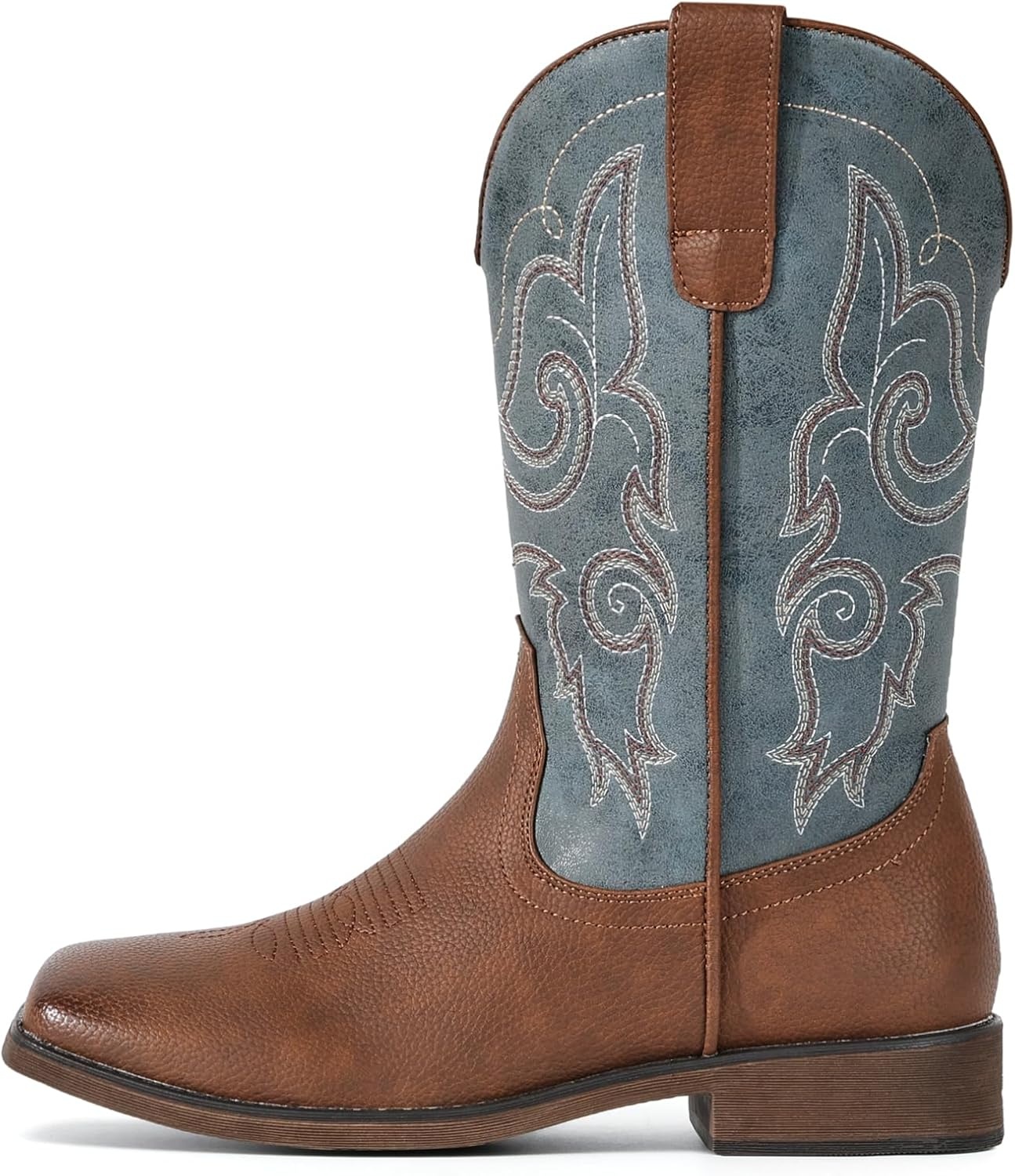 image:imageIUV Cowboy Boots For Women Square Toe Wide Western Boots Mid Calf Cowgirl Boots Pull On Fashion Embroidered Cowboy BootsDark Blue
