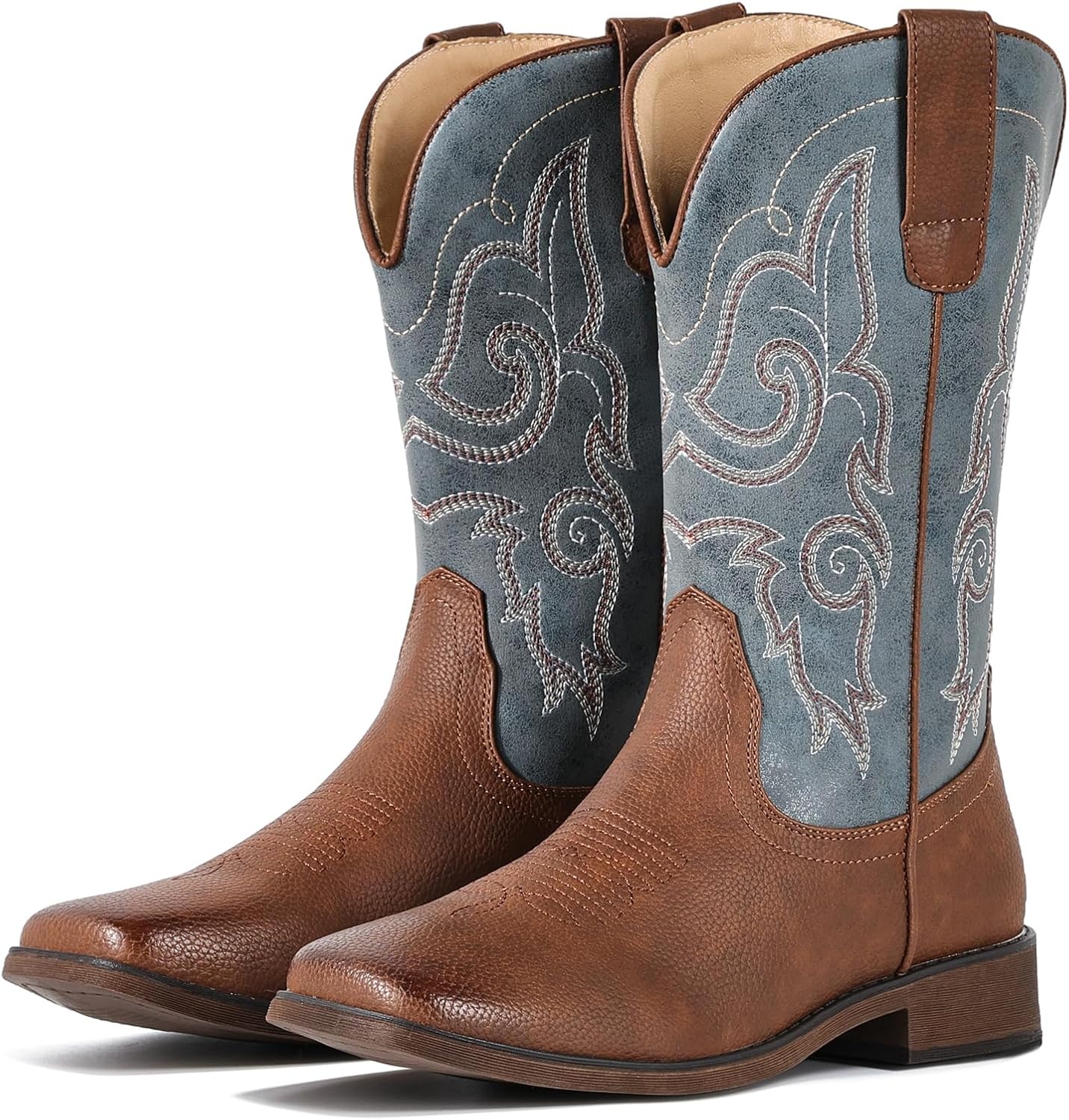 image:imageIUV Cowboy Boots For Women Square Toe Wide Western Boots Mid Calf Cowgirl Boots Pull On Fashion Embroidered Cowboy BootsDark Blue