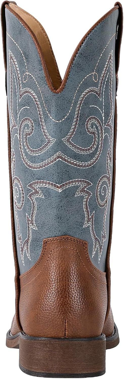 image:imageIUV Cowboy Boots For Women Square Toe Wide Western Boots Mid Calf Cowgirl Boots Pull On Fashion Embroidered Cowboy BootsDark Blue
