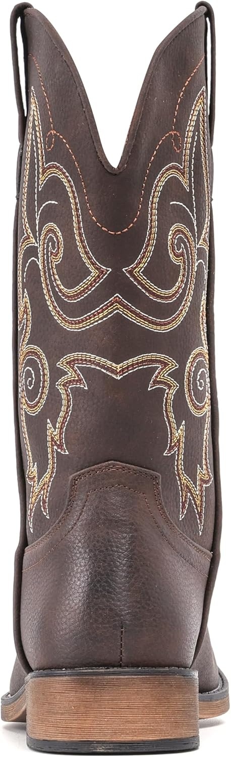 image:imageIUV Cowboy Boots For Women Square Toe Wide Western Boots Mid Calf Cowgirl Boots Pull On Fashion Embroidered Cowboy BootsDark Brown