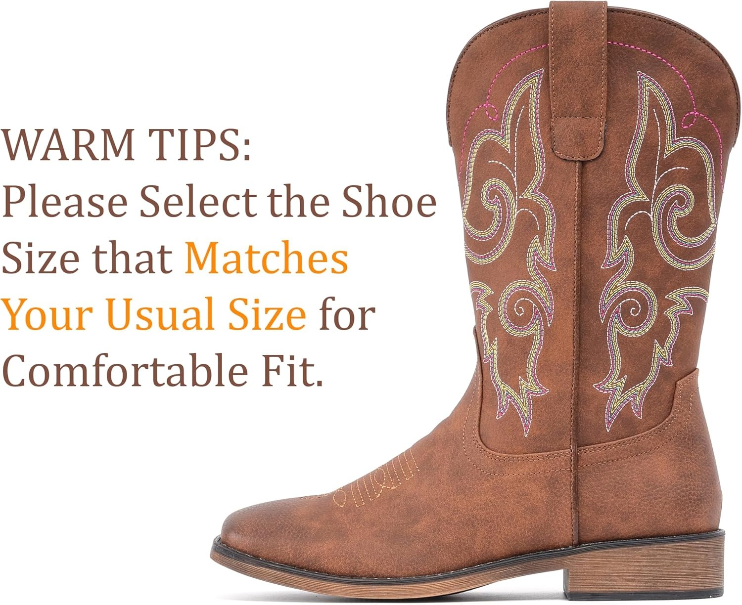 image:imageIUV Cowboy Boots For Women Square Toe Wide Western Boots Mid Calf Cowgirl Boots Pull On Fashion Embroidered Cowboy BootsRedBrown