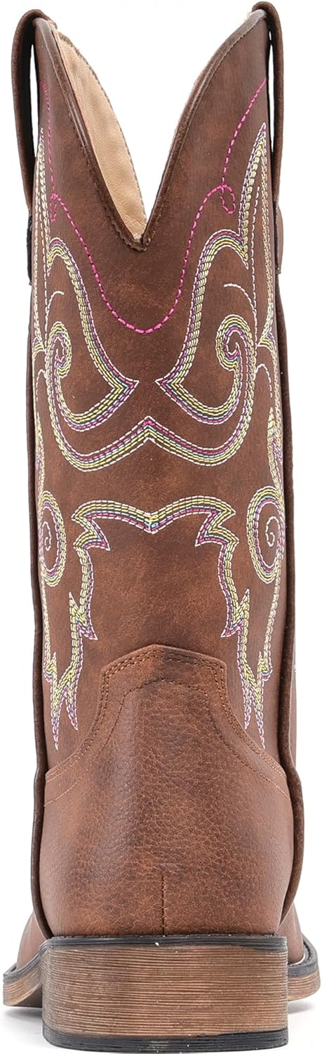 image:imageIUV Cowboy Boots For Women Square Toe Wide Western Boots Mid Calf Cowgirl Boots Pull On Fashion Embroidered Cowboy BootsRedBrown