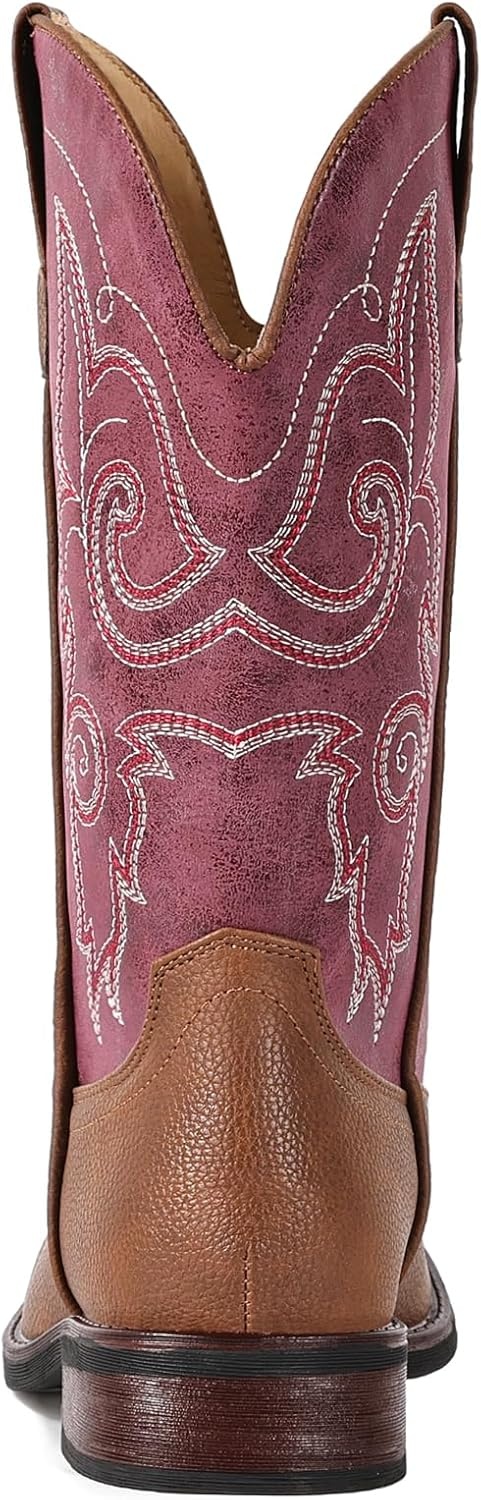 image:imageIUV Cowboy Boots For Women Square Toe Wide Western Boots Mid Calf Cowgirl Boots Pull On Fashion Embroidered Cowboy BootsWine Red
