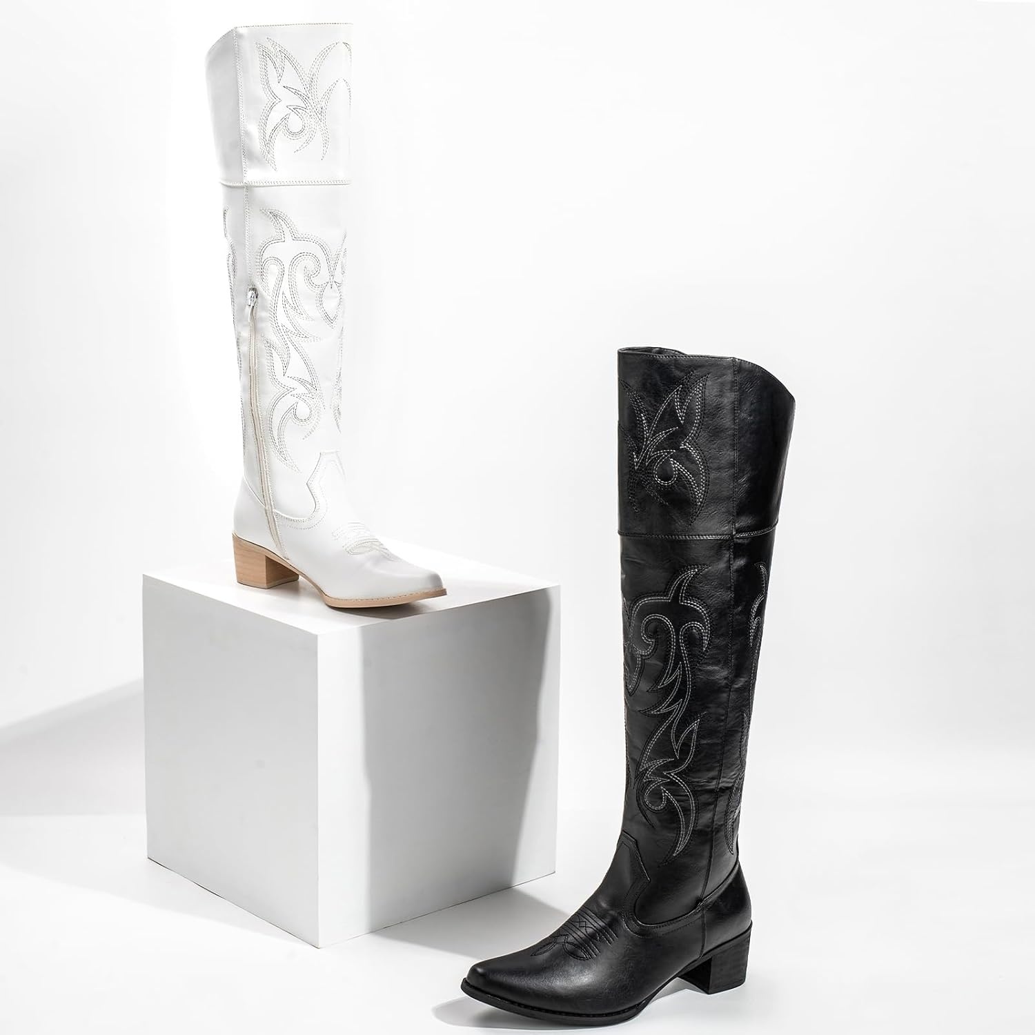 image:imageIUV Cowboy Boots For Women Thigh High Boots Over The Knee Heels Long Sexy Pointed Toe Embroidered Cowgirl Western Boots