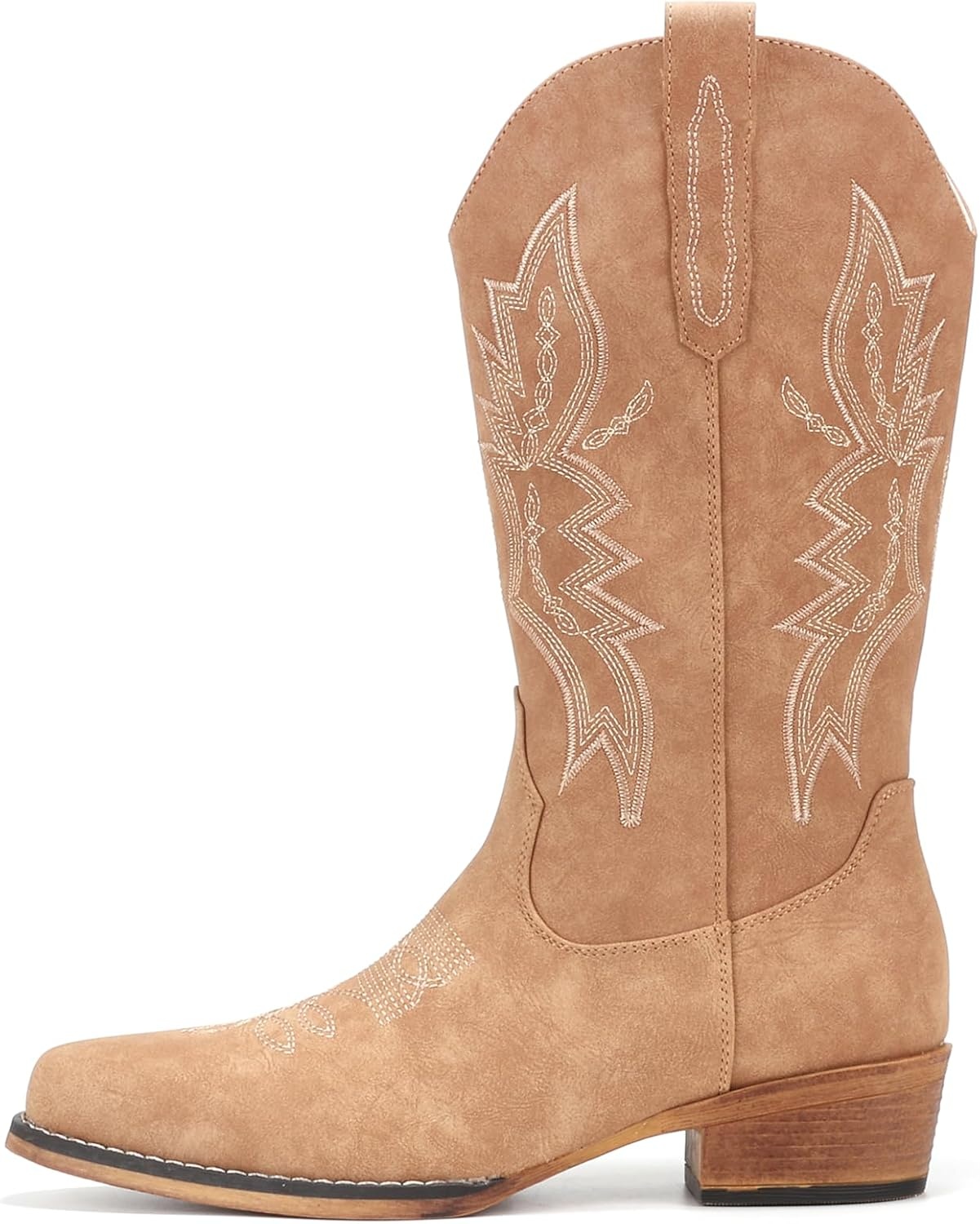 image:imageIUV Cowboy Boots For Women Western Boots Cowgirl Boots Pull On Pointy Toe Mid Calf BootsApricot