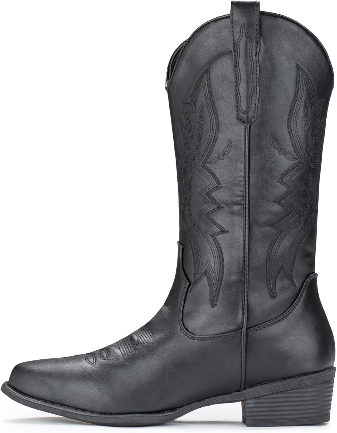 image:imageIUV Cowboy Boots For Women Western Boots Cowgirl Boots Pull On Pointy Toe Mid Calf BootsBlack