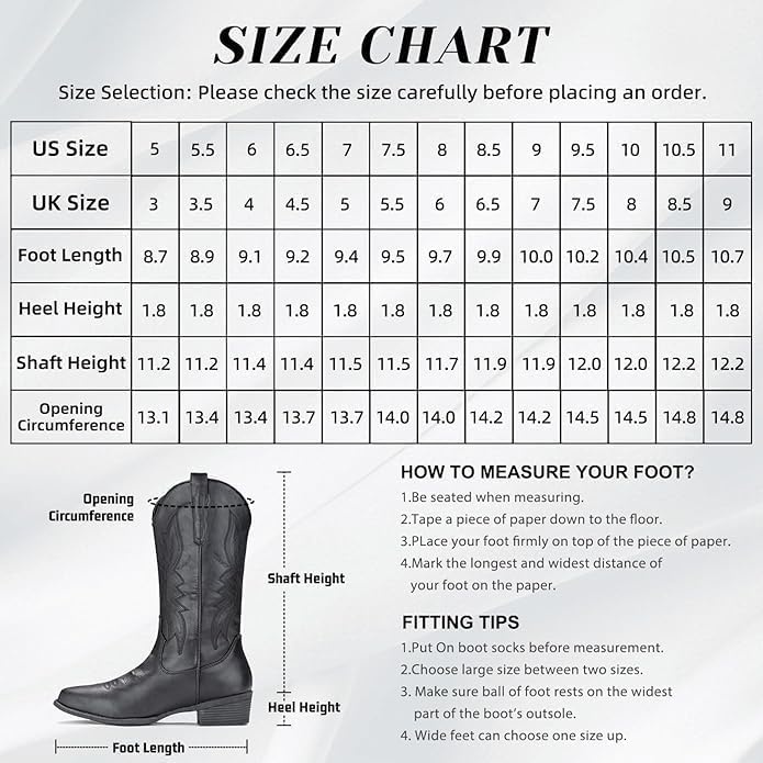 image:imageIUV Cowboy Boots For Women Western Boots Cowgirl Boots Pull On Pointy Toe Mid Calf BootsBlack