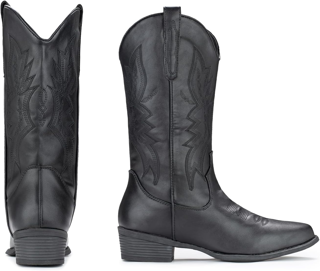 image:imageIUV Cowboy Boots For Women Western Boots Cowgirl Boots Pull On Pointy Toe Mid Calf BootsBlack