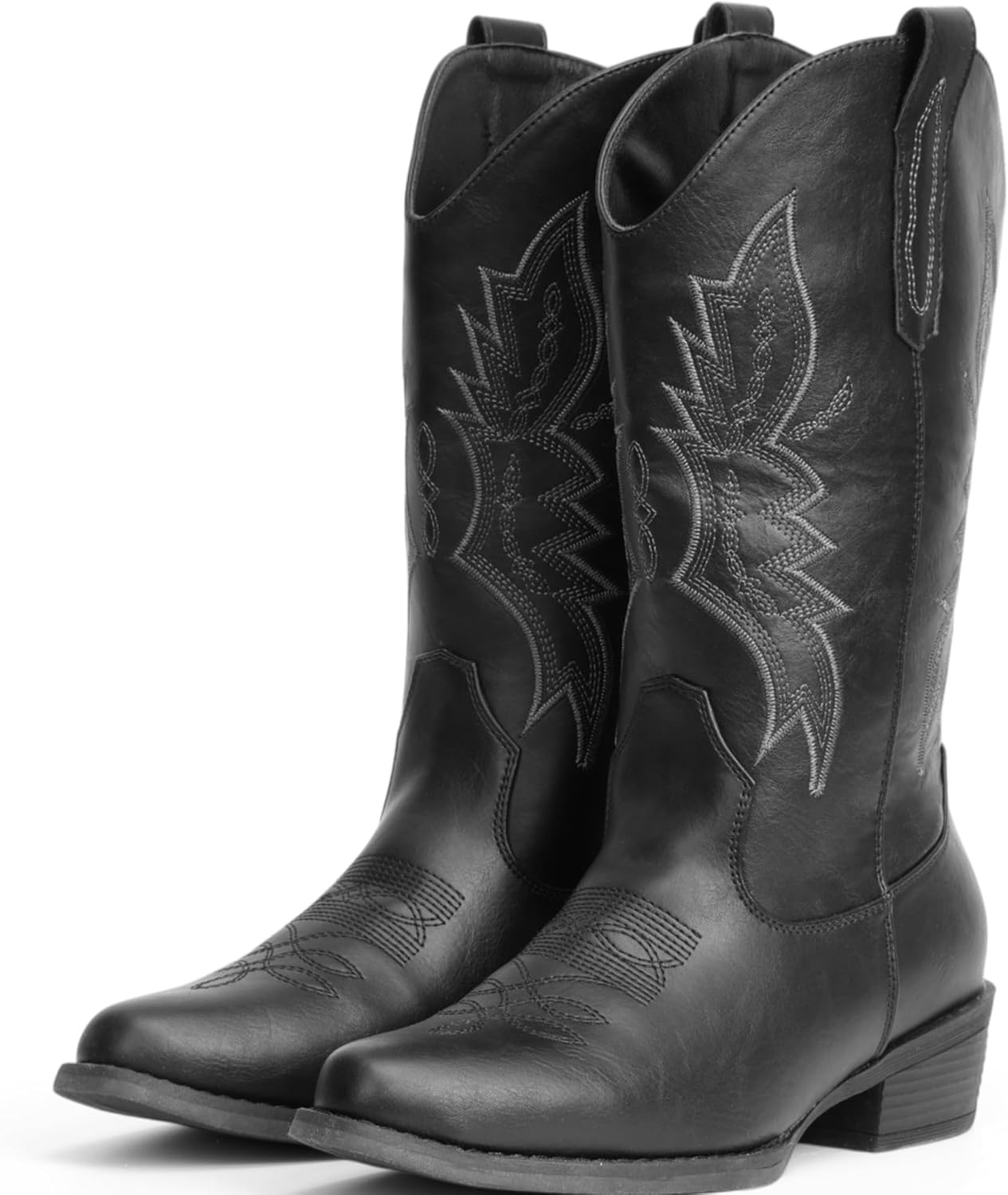 image:imageIUV Cowboy Boots For Women Western Boots Cowgirl Boots Pull On Pointy Toe Mid Calf BootsBlackgreywide