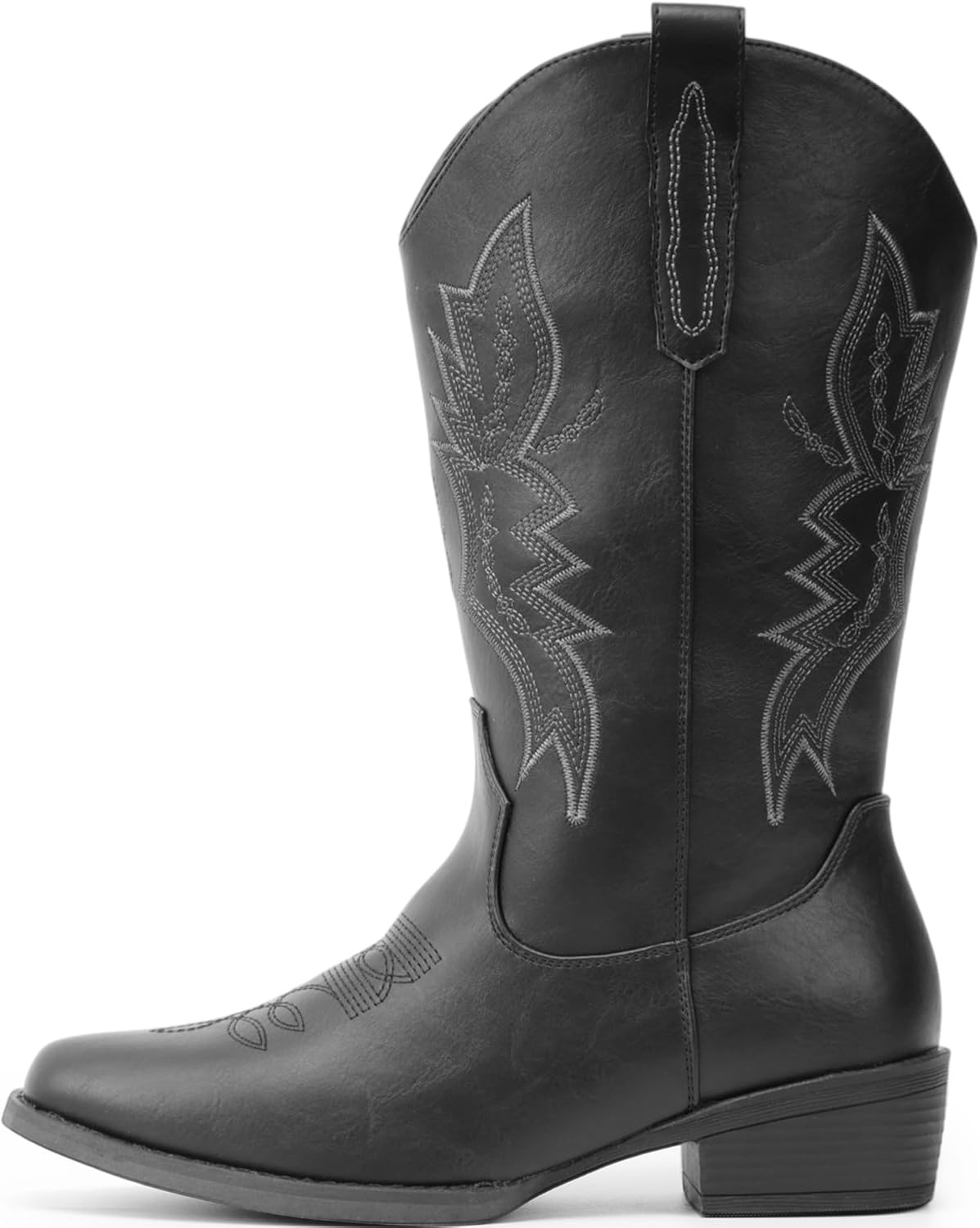 image:imageIUV Cowboy Boots For Women Western Boots Cowgirl Boots Pull On Pointy Toe Mid Calf BootsBlackgreywide