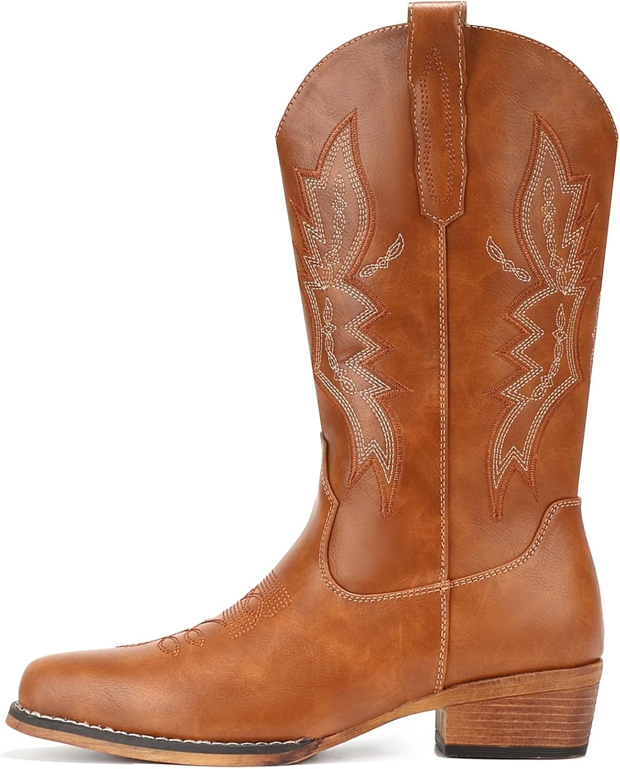 image:imageIUV Cowboy Boots For Women Western Boots Cowgirl Boots Pull On Pointy Toe Mid Calf BootsChestnut