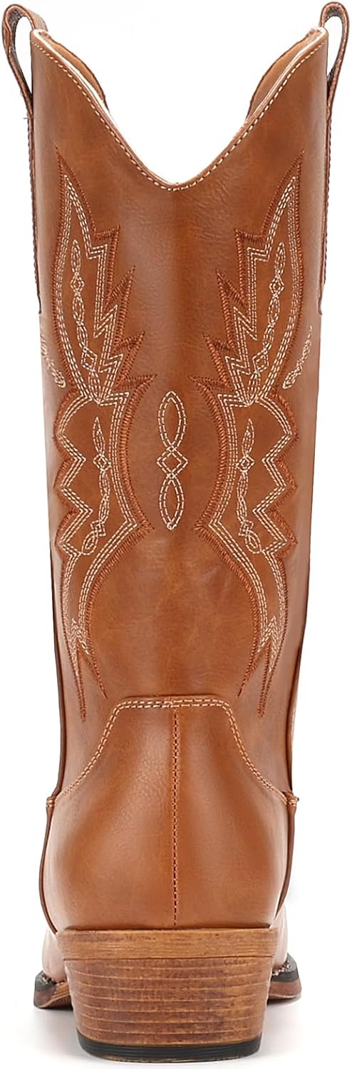 image:imageIUV Cowboy Boots For Women Western Boots Cowgirl Boots Pull On Pointy Toe Mid Calf BootsChestnut