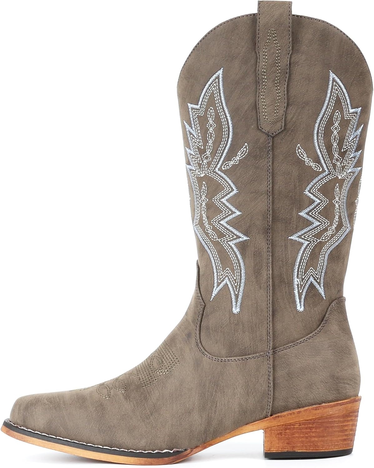 image:imageIUV Cowboy Boots For Women Western Boots Cowgirl Boots Pull On Pointy Toe Mid Calf BootsKhaki