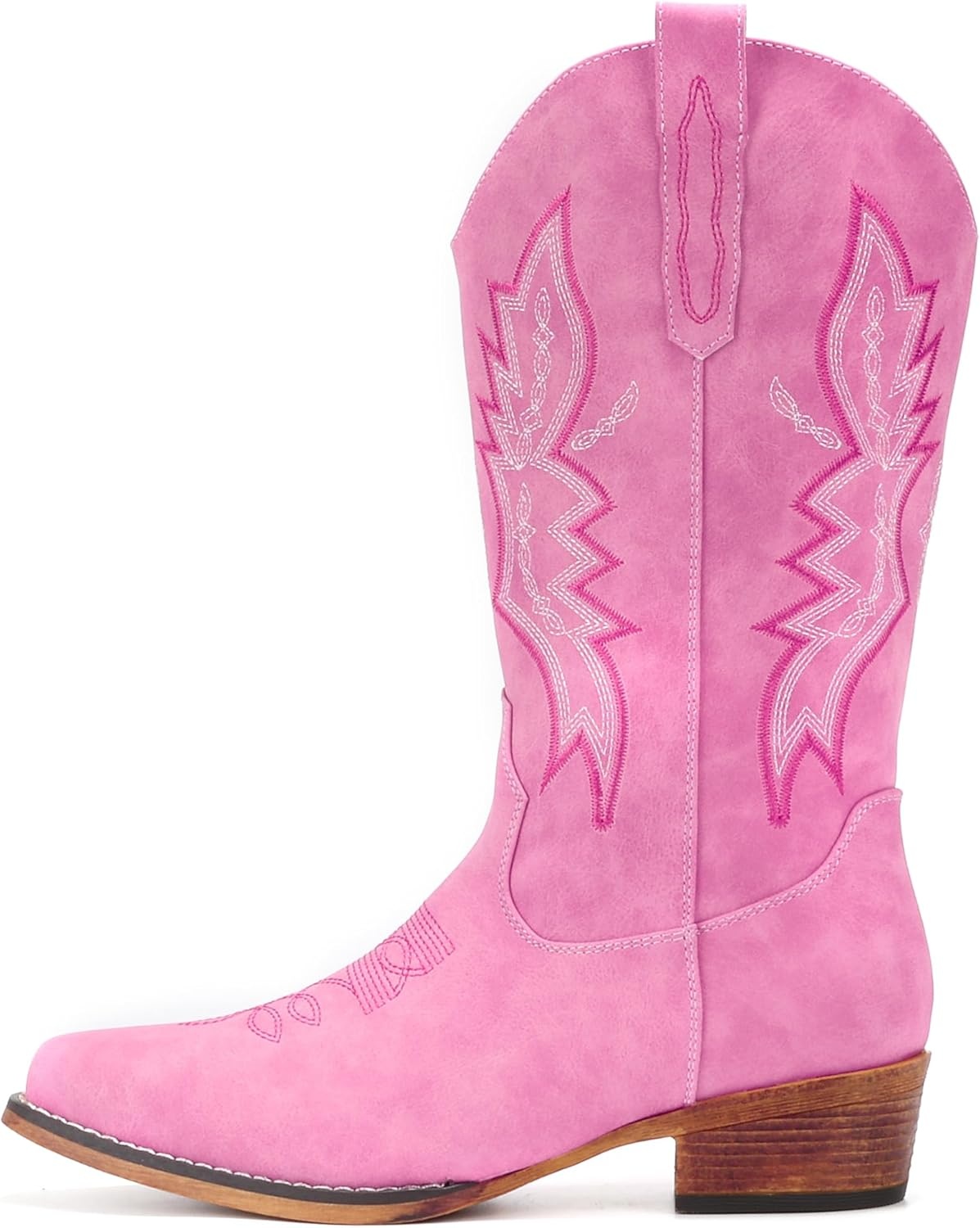 image:imageIUV Cowboy Boots For Women Western Boots Cowgirl Boots Pull On Pointy Toe Mid Calf BootsPink