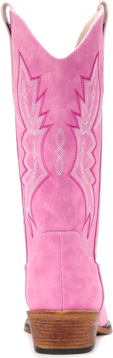 image:imageIUV Cowboy Boots For Women Western Boots Cowgirl Boots Pull On Pointy Toe Mid Calf BootsPink