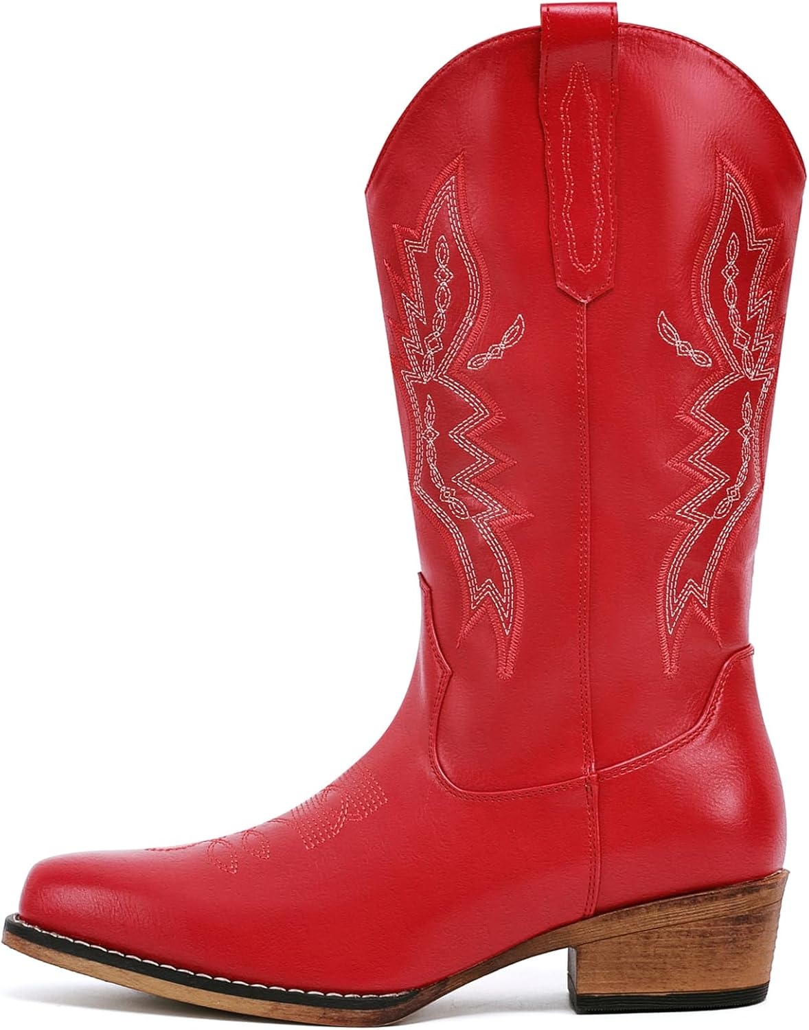 image:imageIUV Cowboy Boots For Women Western Boots Cowgirl Boots Pull On Pointy Toe Mid Calf BootsRed
