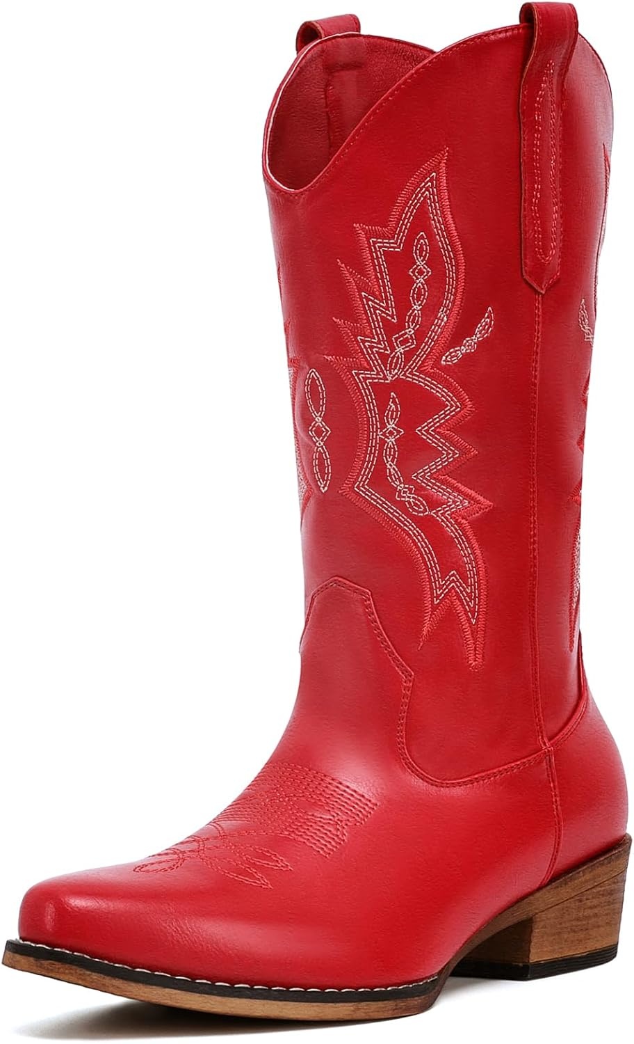 image:imageIUV Cowboy Boots For Women Western Boots Cowgirl Boots Pull On Pointy Toe Mid Calf BootsRed