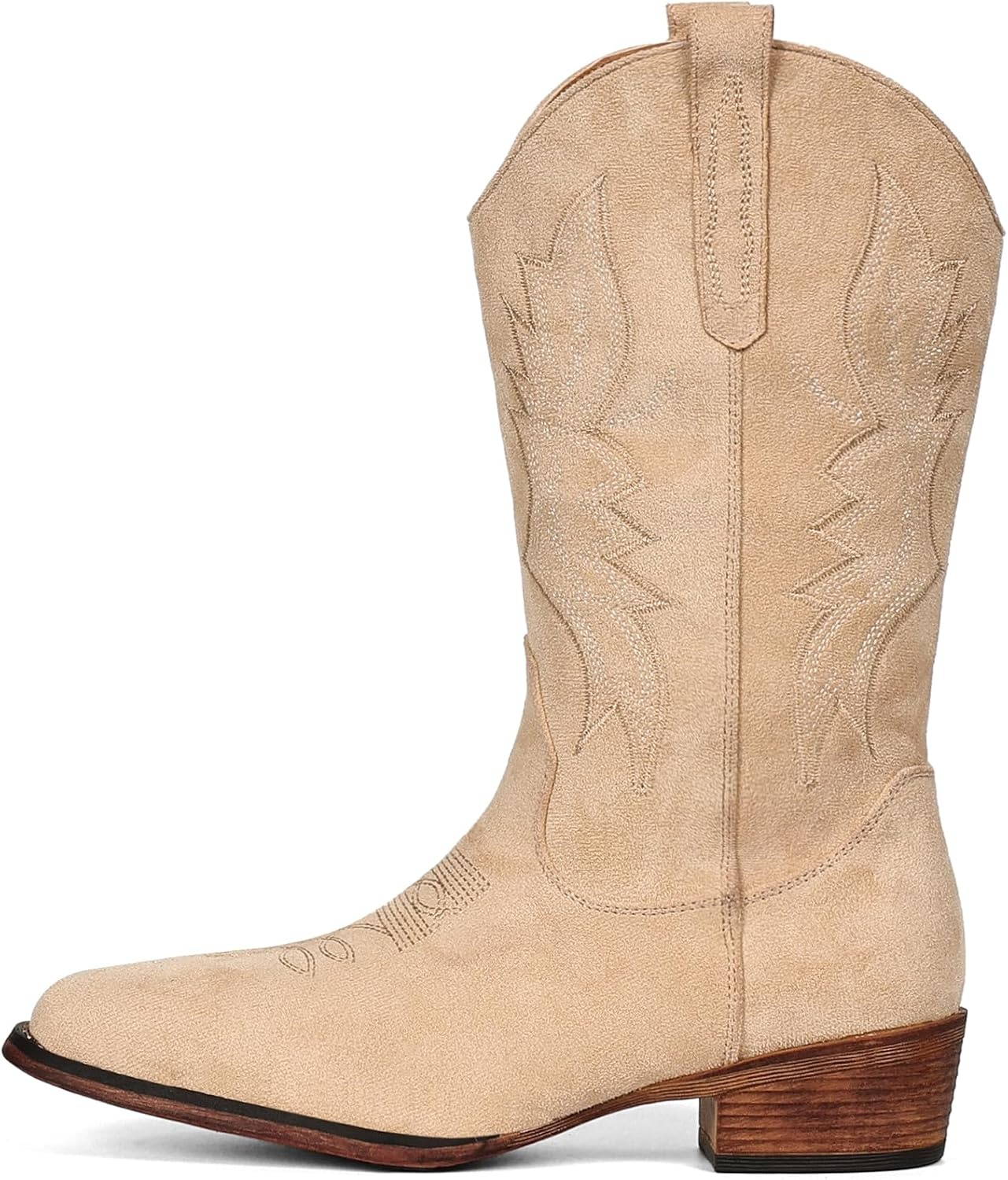 image:imageIUV Cowboy Boots For Women Western Boots Cowgirl Boots Pull On Pointy Toe Mid Calf BootsSuede Camel