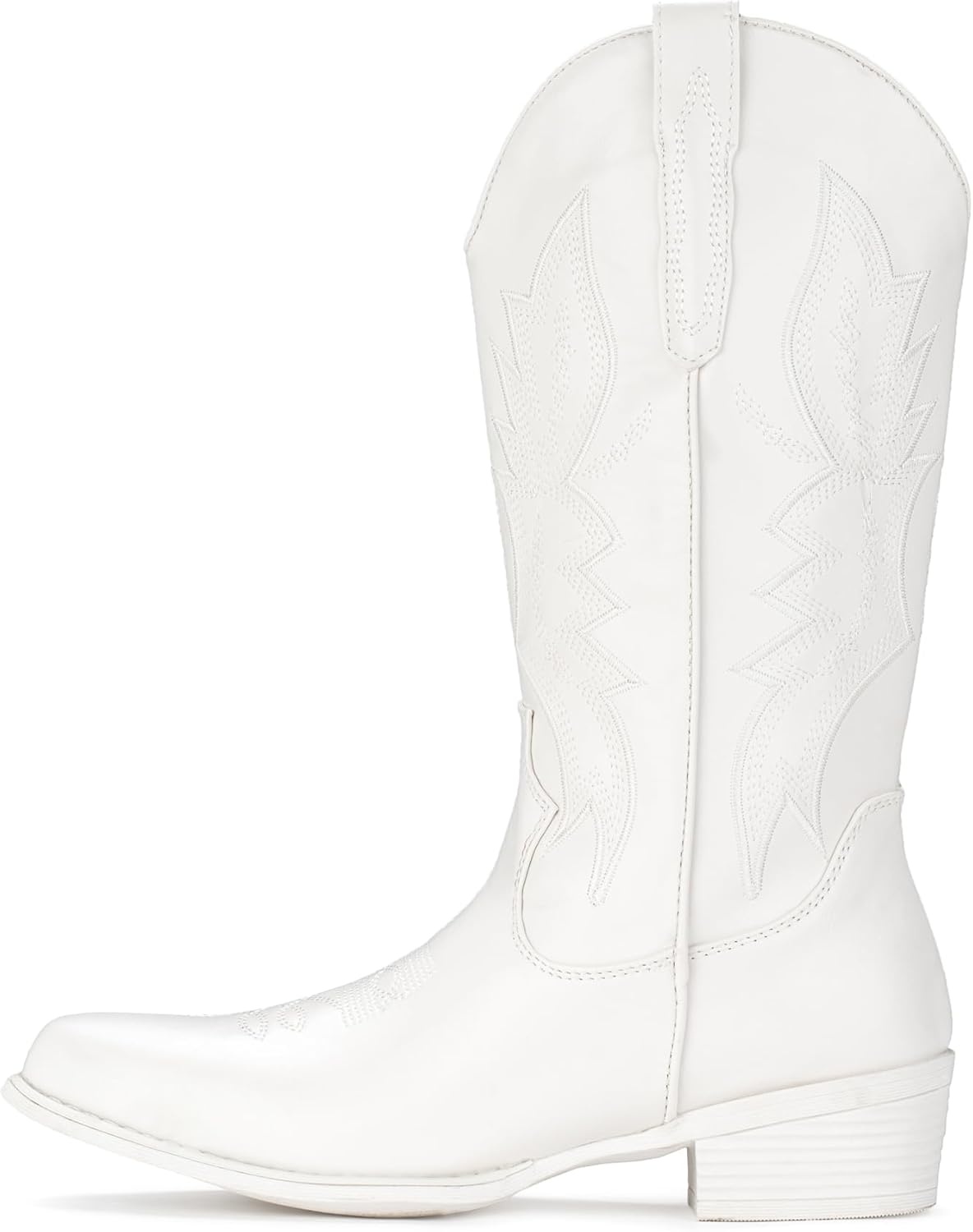 image:imageIUV Cowboy Boots For Women Western Boots Cowgirl Boots Pull On Pointy Toe Mid Calf BootsWhite