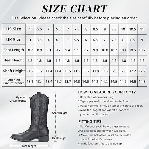 image:imageIUV Cowboy Boots For Women Western Boots Cowgirl Boots Pull On Pointy Toe Mid Calf BootsWhite