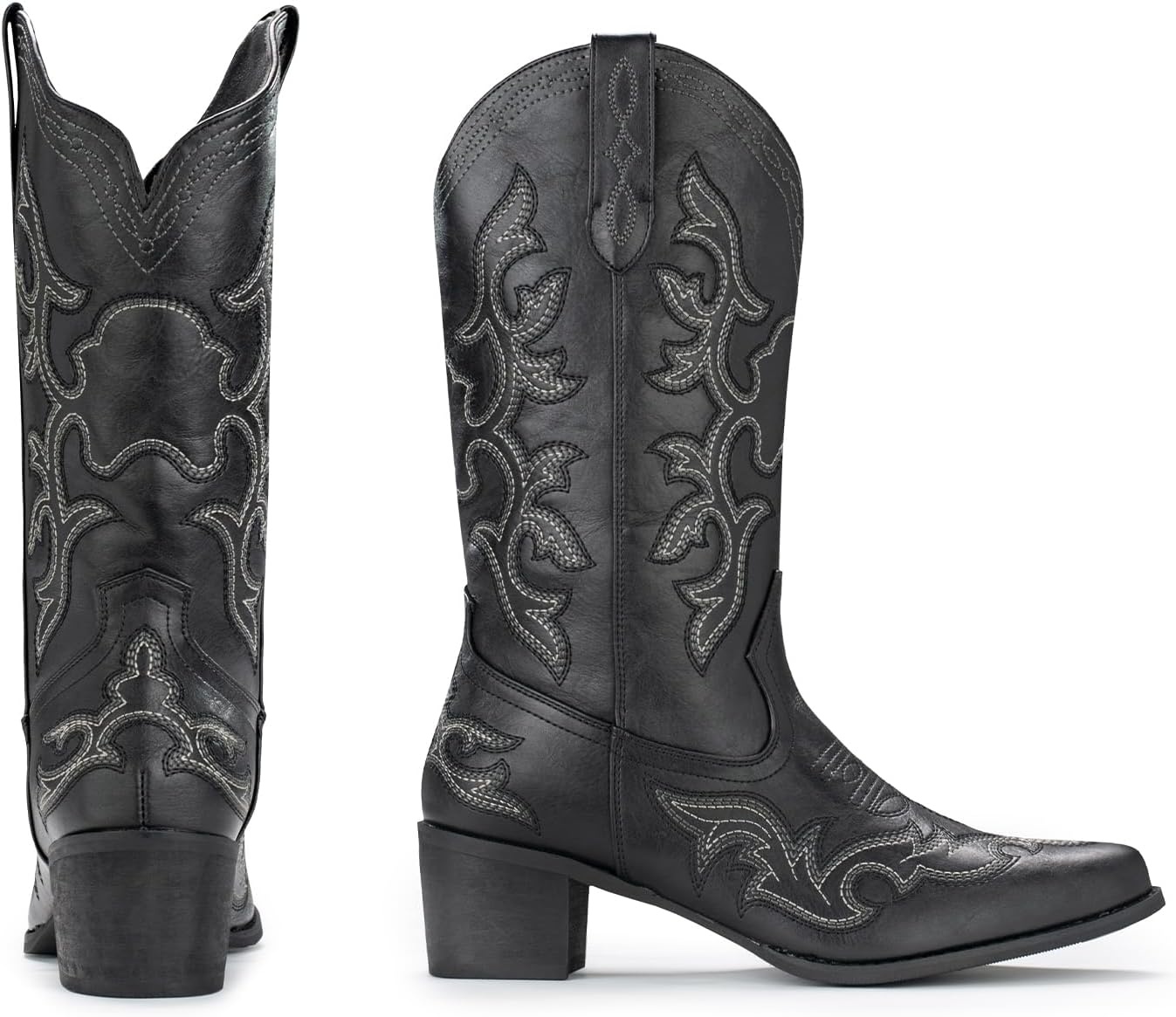 image:imageIUV Cowboy Boots For Women Western Boots Cowgirl Classic Fashion Embroidered Pointy Toe BootsBlack