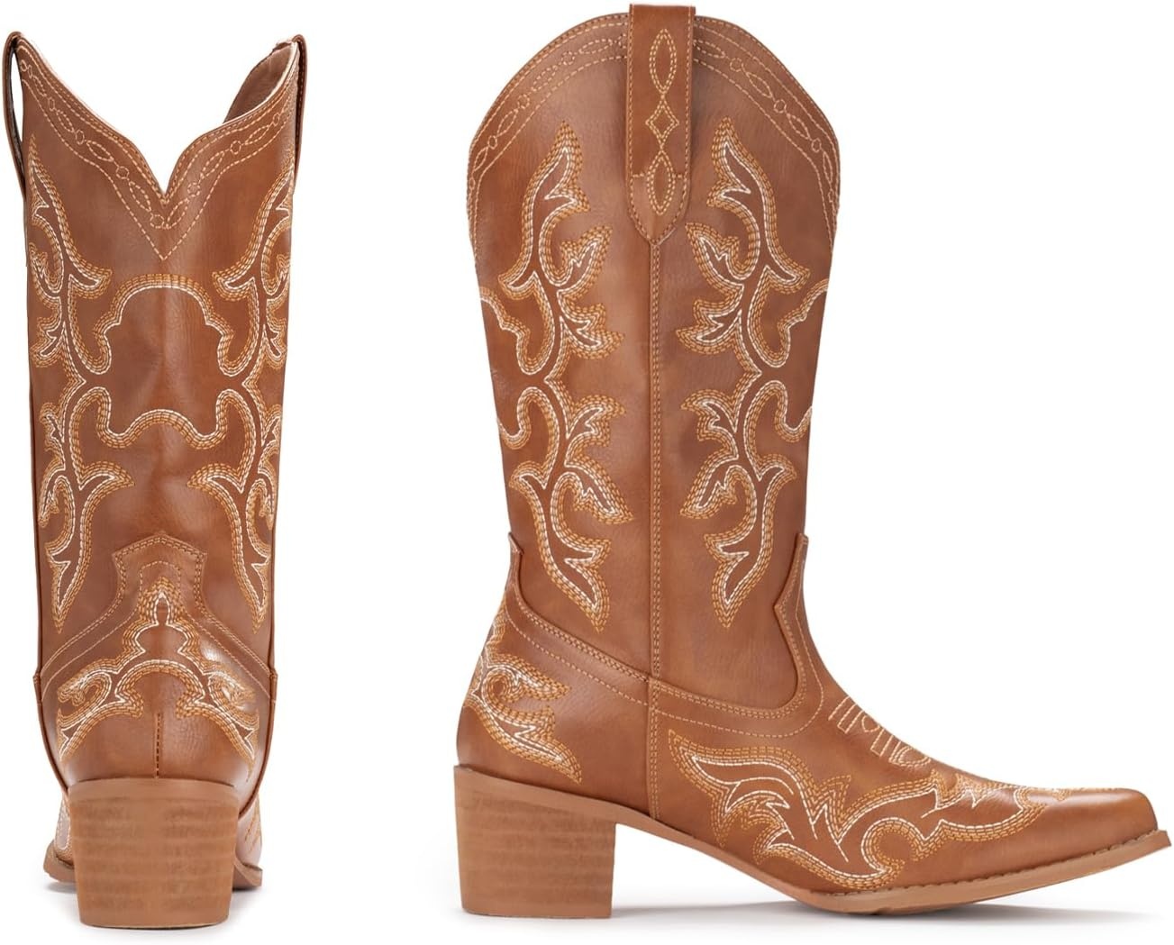 image:imageIUV Cowboy Boots For Women Western Boots Cowgirl Classic Fashion Embroidered Pointy Toe BootsBrown