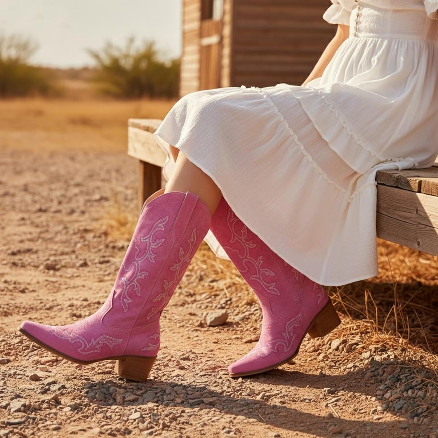 image:imageIUV Cowboy Boots For Women Western Boots Cowgirl Classic Fashion Embroidered Pointy Toe BootsPink