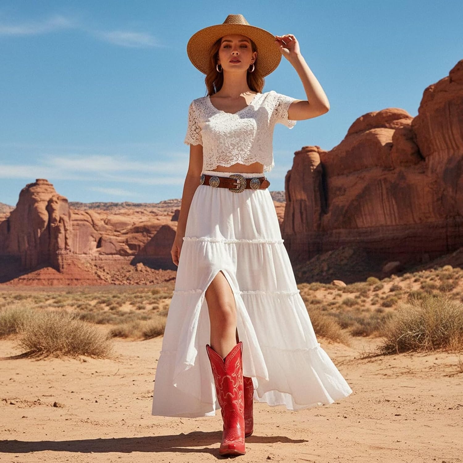 image:imageIUV Cowboy Boots For Women Western Boots Cowgirl Classic Fashion Embroidered Pointy Toe BootsRed